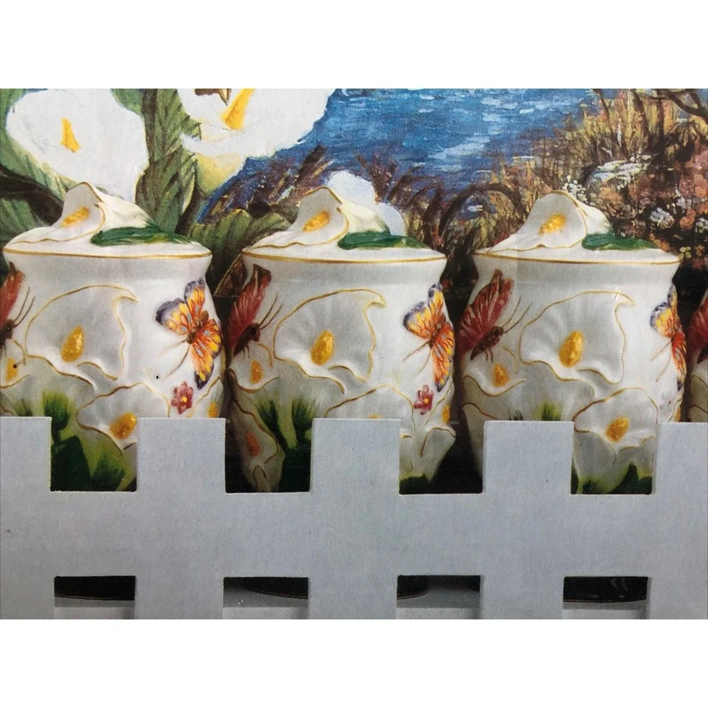 Vtg Butterfly Wooden Spice Rack 5 Jars For Spices 3-D Butterflies Calla Lily New